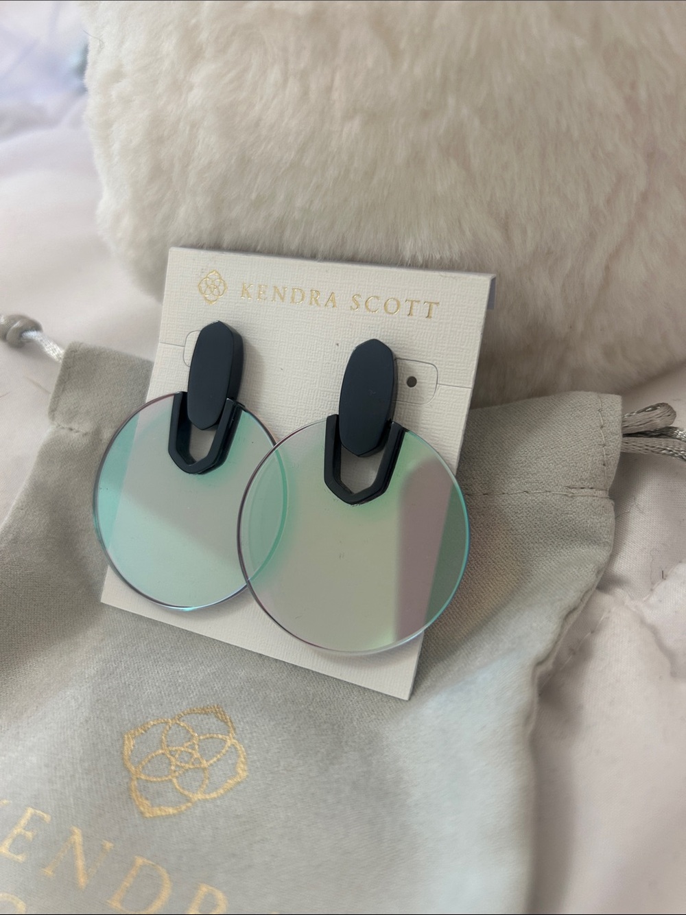 Kendra Scott Iridescent Disc Statement Earrings | Black & Holographic Acrylic